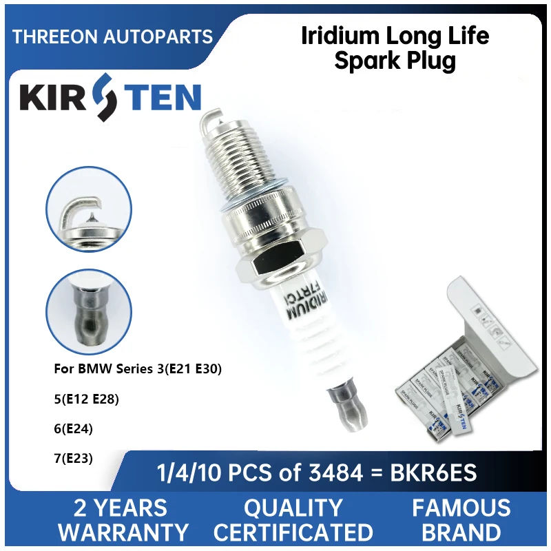 

KIRSTEN Iridium Spark Plug for BMW Series 3(E21 E30) 5(E12 E28) 6(E24) 7(E23) WR8DPP30W 0242230599 BPR6EIX KSP3484