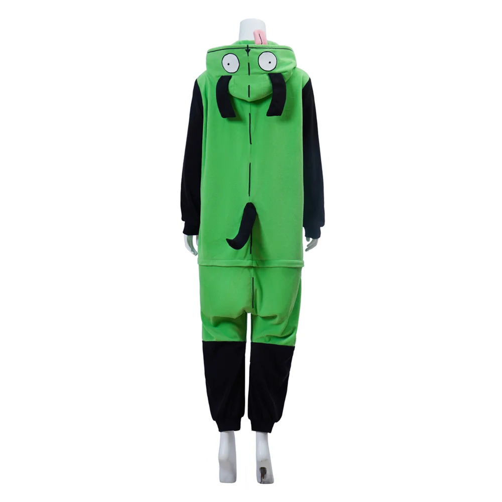 Indringer Zim Cosplay Kostuum Volwassen Onesie Pyjama Vrouwen Mannen Groene Capuchon Jumpsuit Outfits Halloween Feest Nachtkleding