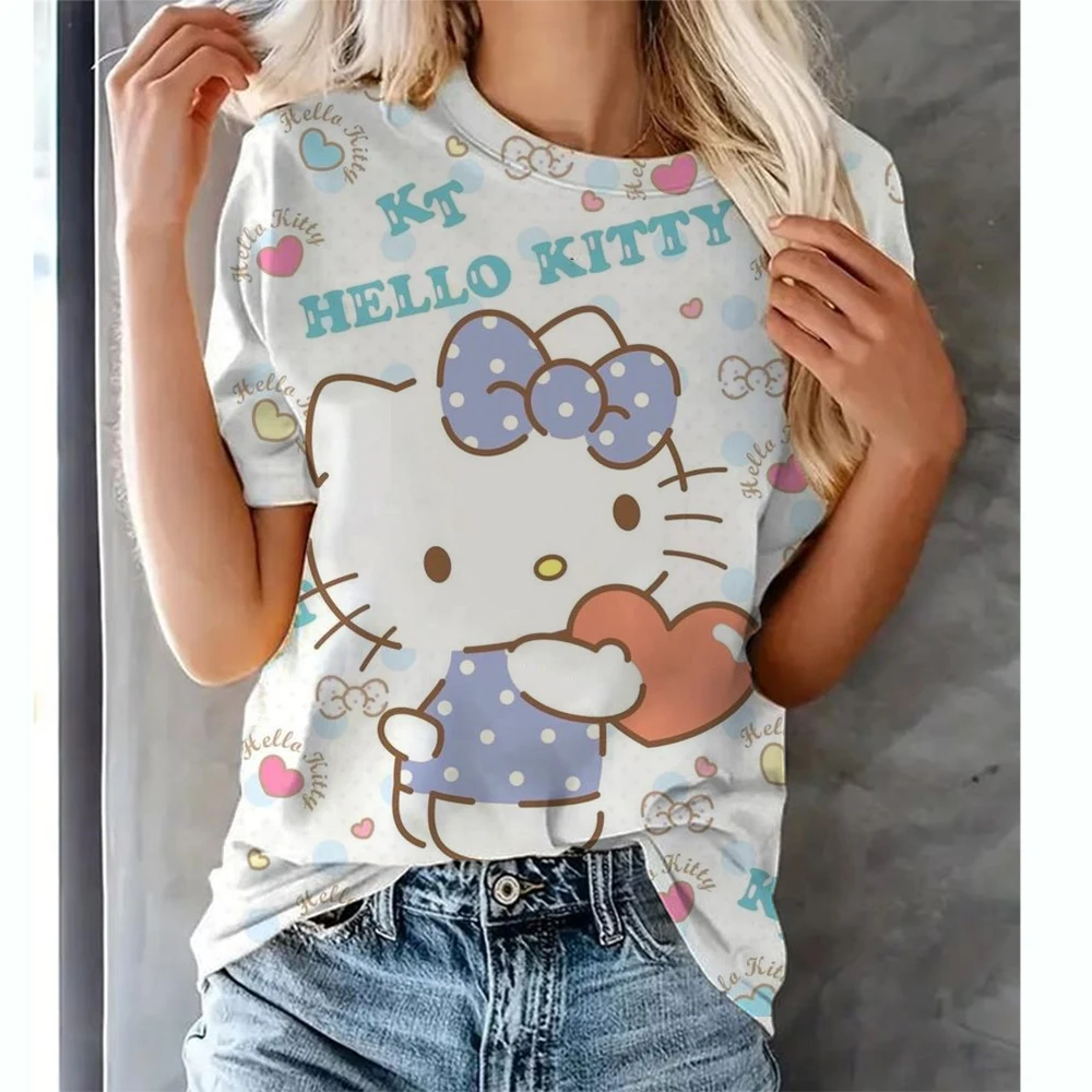 Hello Kitty 3D cartoon mother daughter T Shirts Kids Cute girl style Casual Short Sleeve Ladies O-Neck Loose Tops Summer Size