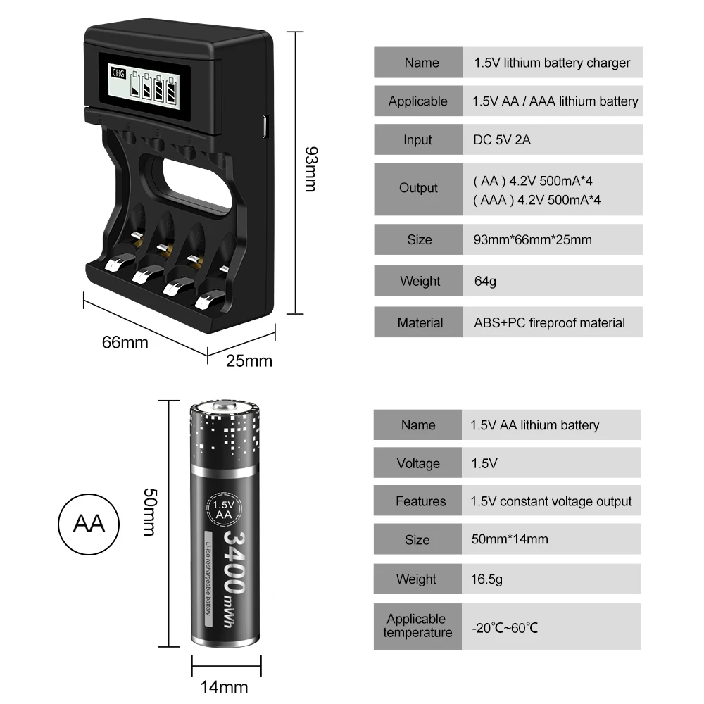 PALO 2-20pcs 1.5V AA Li-ion Rechargeable Battery 3400mWh AA 1.5V Lithium Battery for LED Light Toy Placement Battery Camera MP3