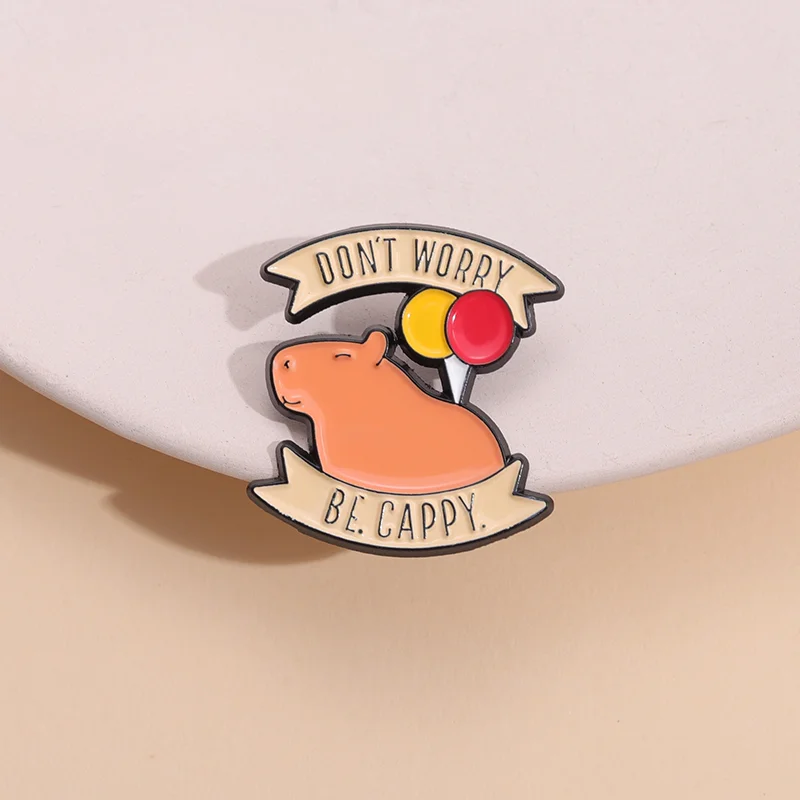 Lovely Animals Enamel Pins Badge Brooch Don't Worry Be Cappy Kids Metal Cartoon Capybara Lapel Jewelry Gift Wholesale