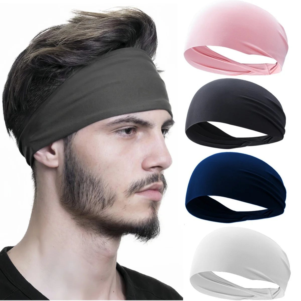 Men Women Sports Headband Sweatband Stretch Elastic Gym Fitness Running Yoga Headwrap Breathable Quick-dry Absorbent Hair Bands