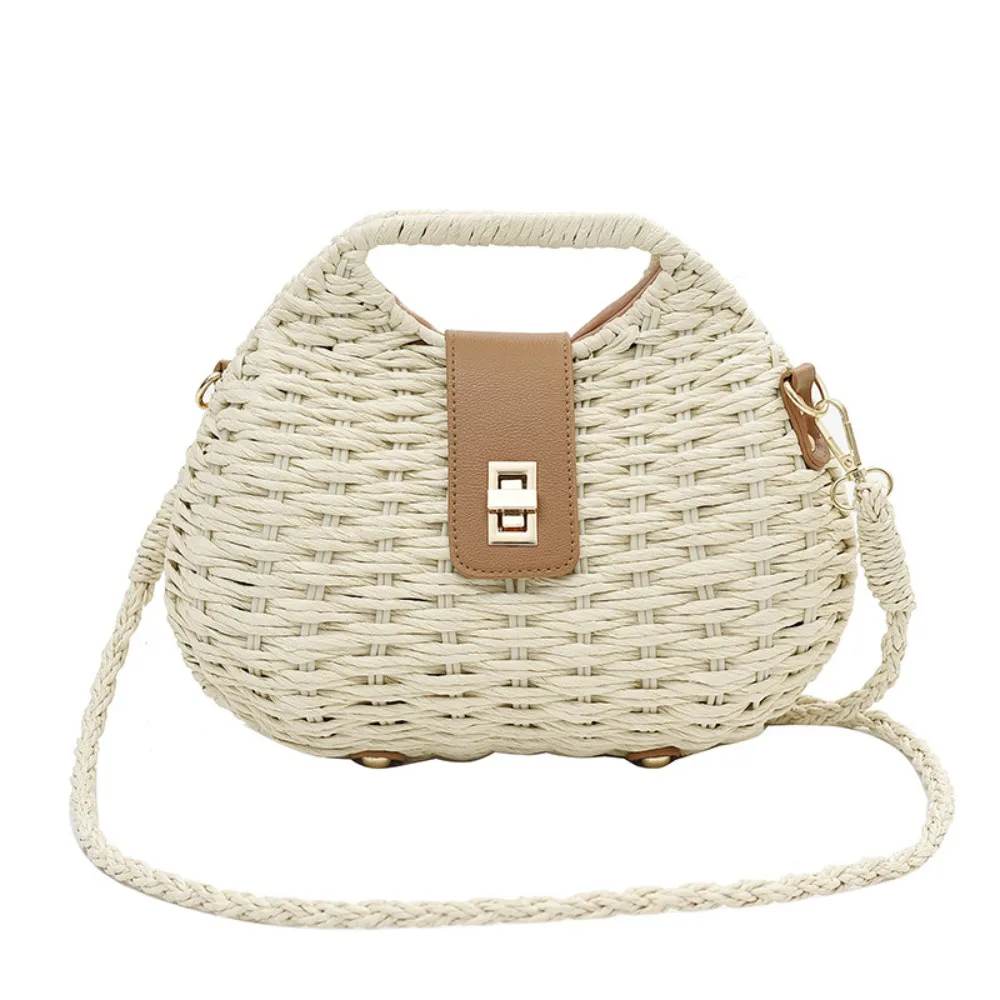 Kobiety eleganckie modne słomy tkane torebka ratanowa torebka ratanowa słomy liny torba typu Crossbody Sling Bag torba na ramię torba na plażę