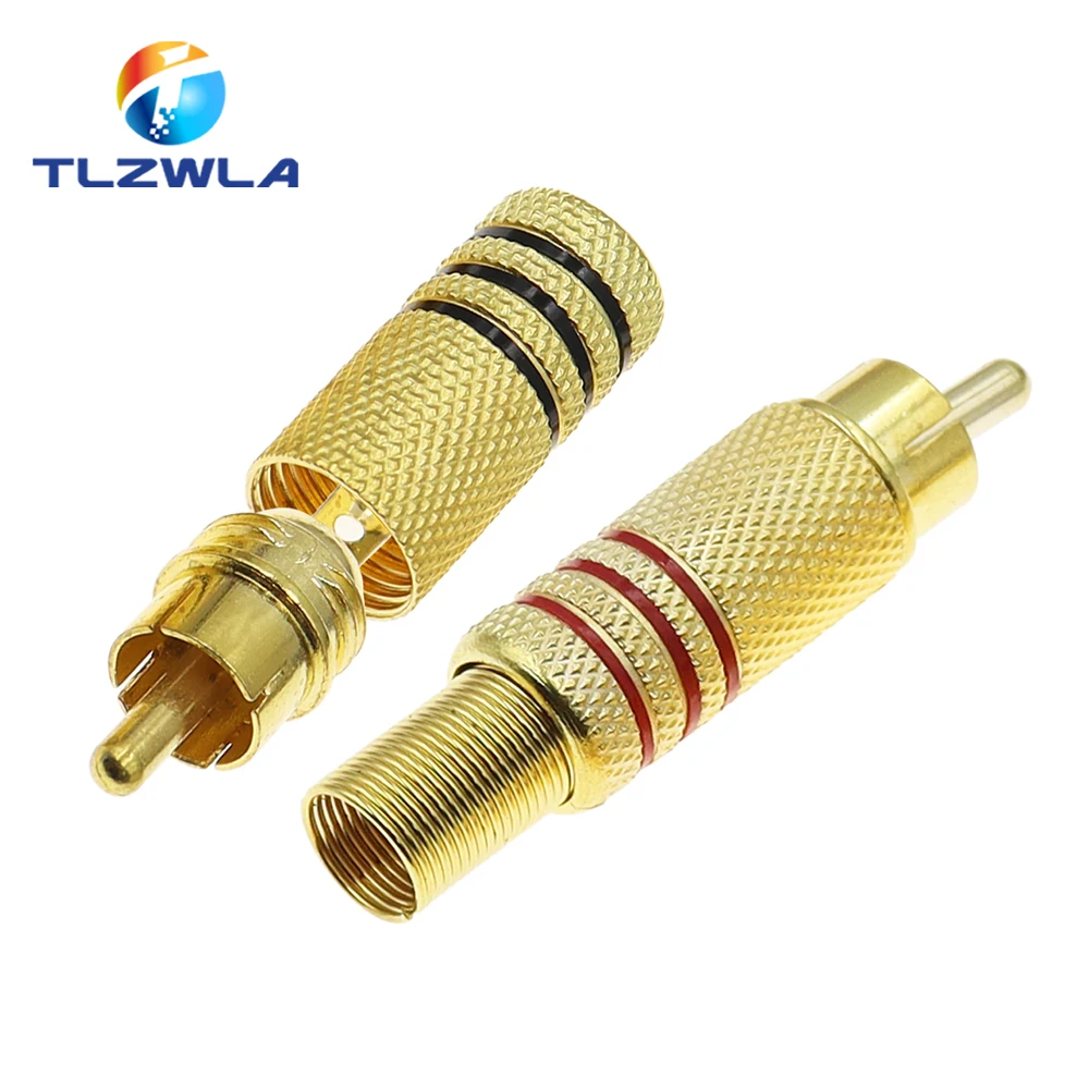 2PCS Gold Red Black Metal Spring RCA Connector Male Jack Plug AV Plugs For PC Audio Vedio Welding DIY Parts