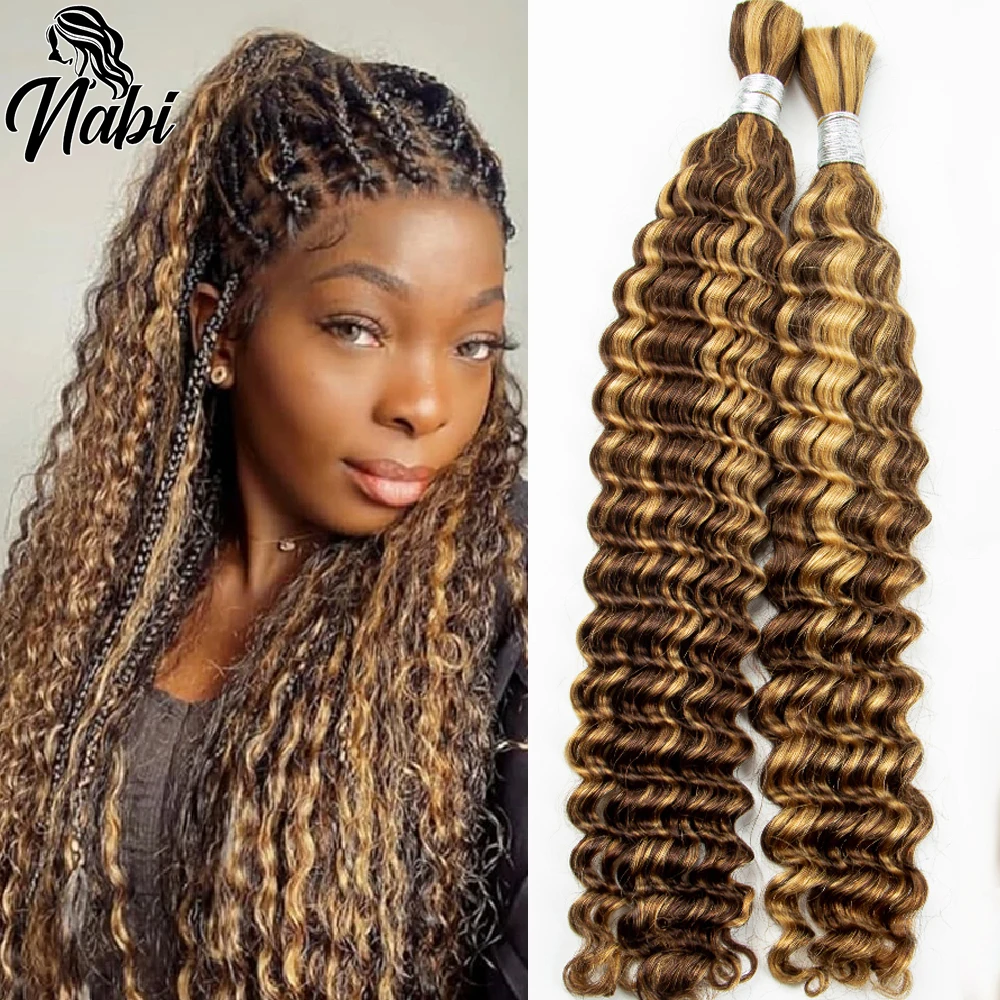 Nabi-encaracolado Boho trançando pacotes de cabelo humano, destaque, sem trama, onda profunda, cabelo humano de 100%, 4 27