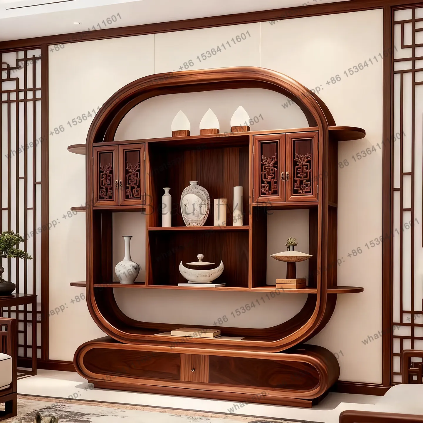 Black walnut Bogu frame modern simple living room villa tea room new Chinese partition
