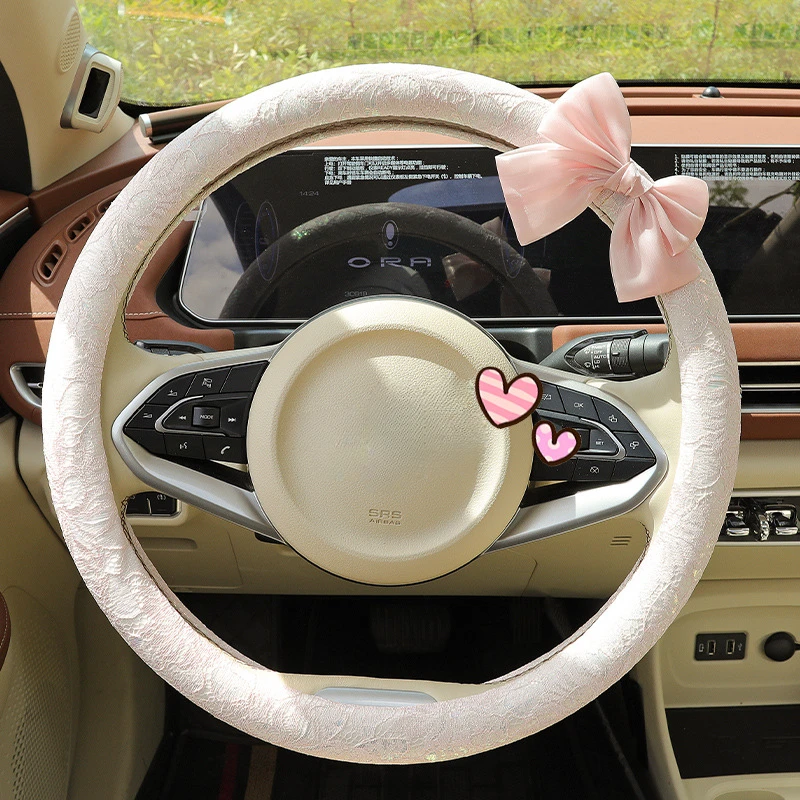 

Car Steering Wheel Cover with Lace Goddess Design Cartoon Bowknot Hand Wrap Summer Interior Accessories handlebar Case For Women