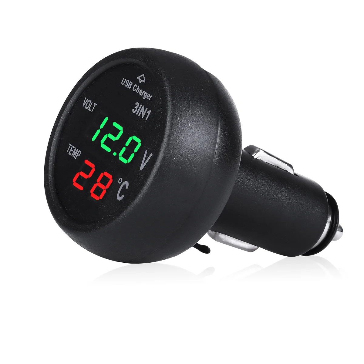 

Car 12-24V Usb Charging Port Voltmeter Thermometer Lcd Display 8*4.3Cm Green Red Abs Plastic Auto Cigarette Lighter