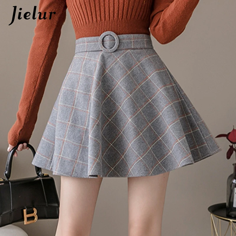 Jielur Plaid Frauen Rock Winter Schlank Schwarz Saia Faldas Neue Chic Mini A-linie Rock Hohe Wiast Zipper Röcke Frauen Herbst s-XXL