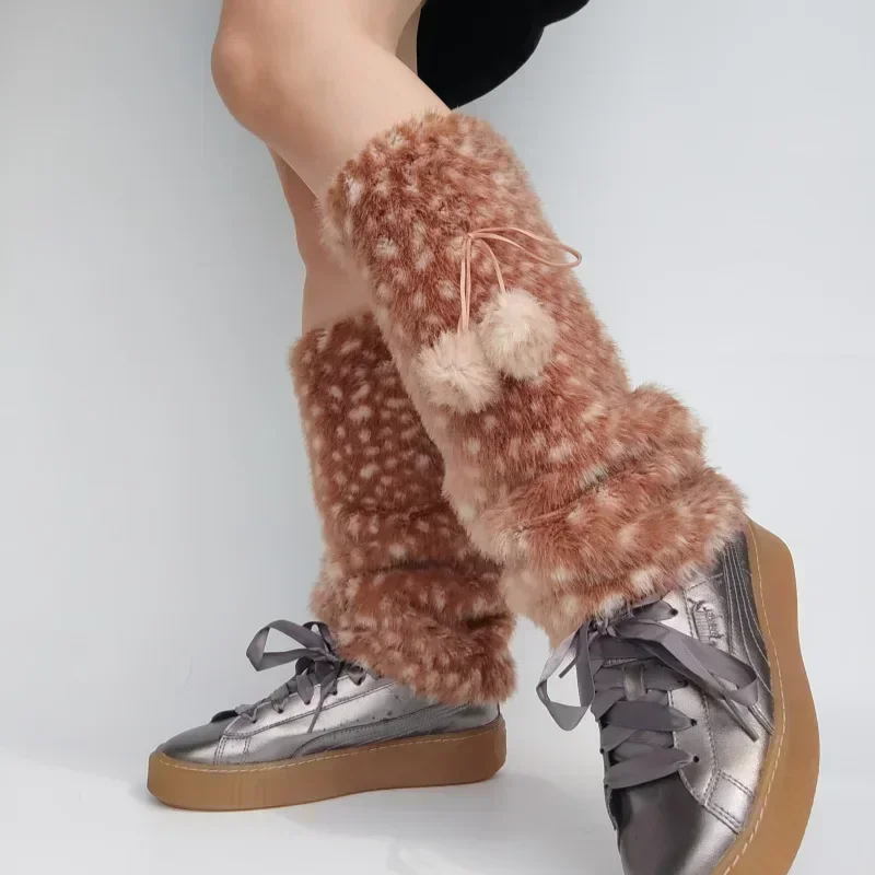 Weihnachts-Lolita Kunstfell-Plüsch-Rentier-Beinwärmer Kawaii Flauschige Stiefelsocken Punk Hohe Stiefelsocken Weihnachtskostüm – Detail 4