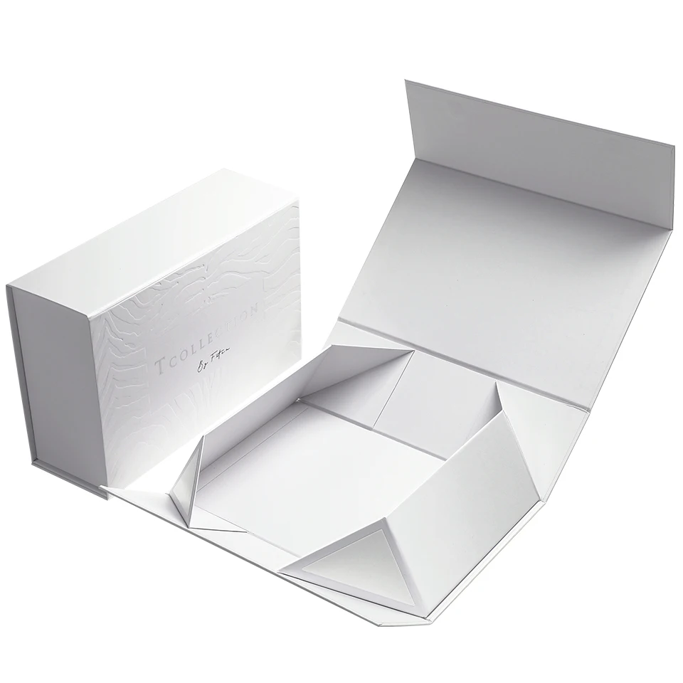 Wholesale White Embossed Logo Luxury Custom Printed Rigid Cardboard Folding Magnetic Gift Carton Clothing Packaging Boxes