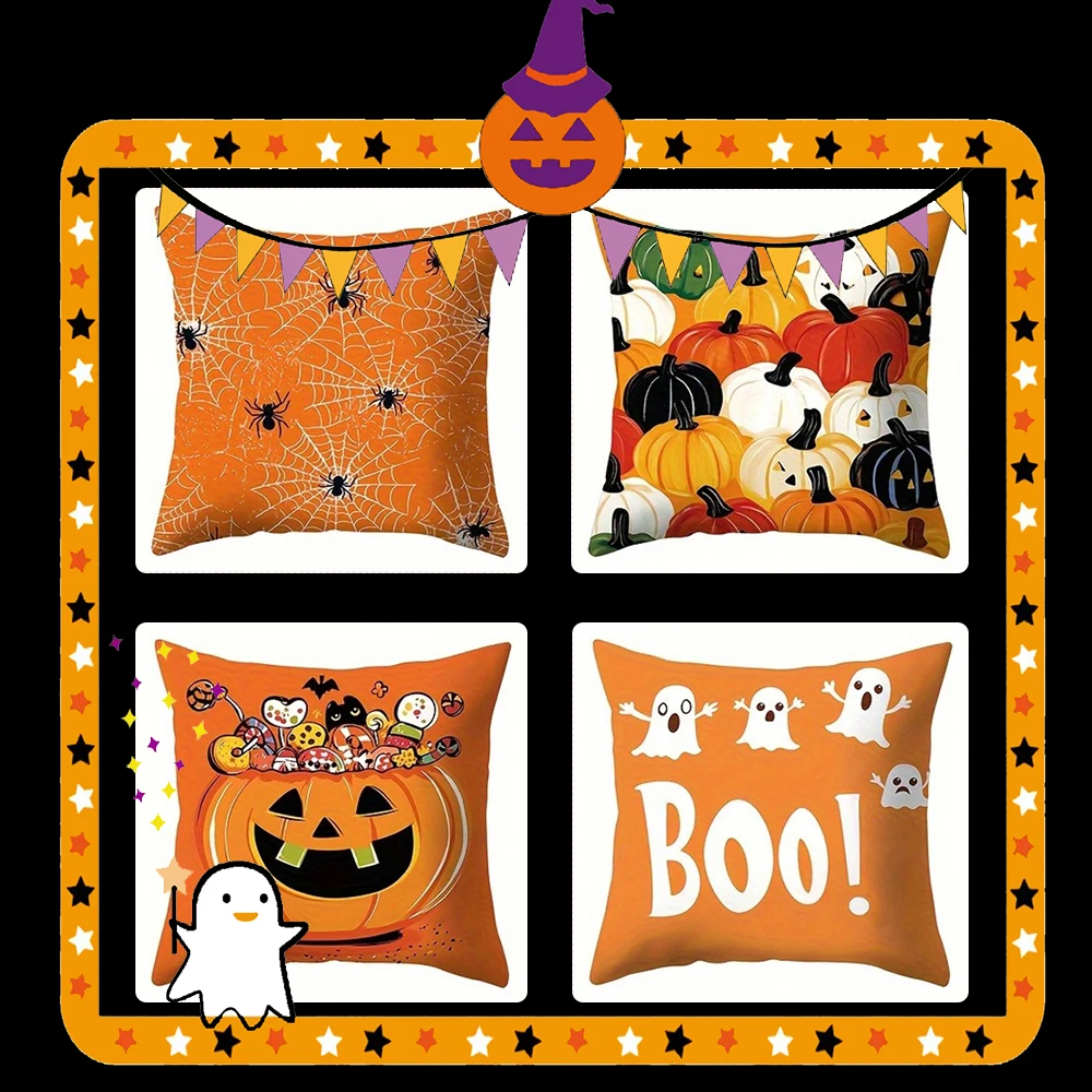 

Spider Web & Halloween Pumpkins PillowcaseSuitable for sofa car bedroom decorative cushion cover pillow cover