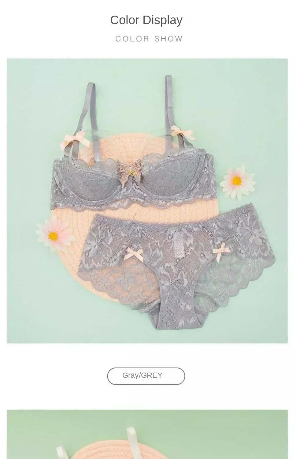 MOYISU Französische, romantische Spitzen-Dessouskollektion, bequem, atmungsaktiv, sinnlich, für 32-38 A B Cup, Push-up-Unterwäsche-Set für Mädchen – Detail 8