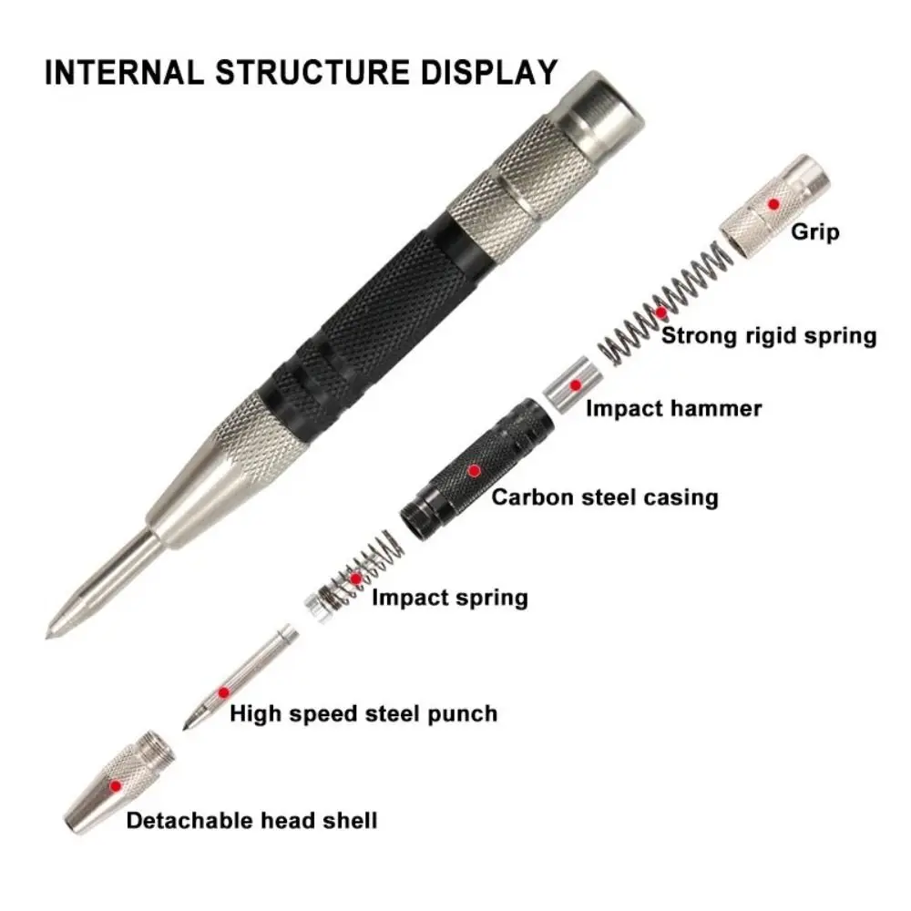 2 Pcs 2 Pcs Automatic Center Punch Glass Striker Sample Punch Tool Spring Locator Broken Window Silver Glass Striker Woodworking