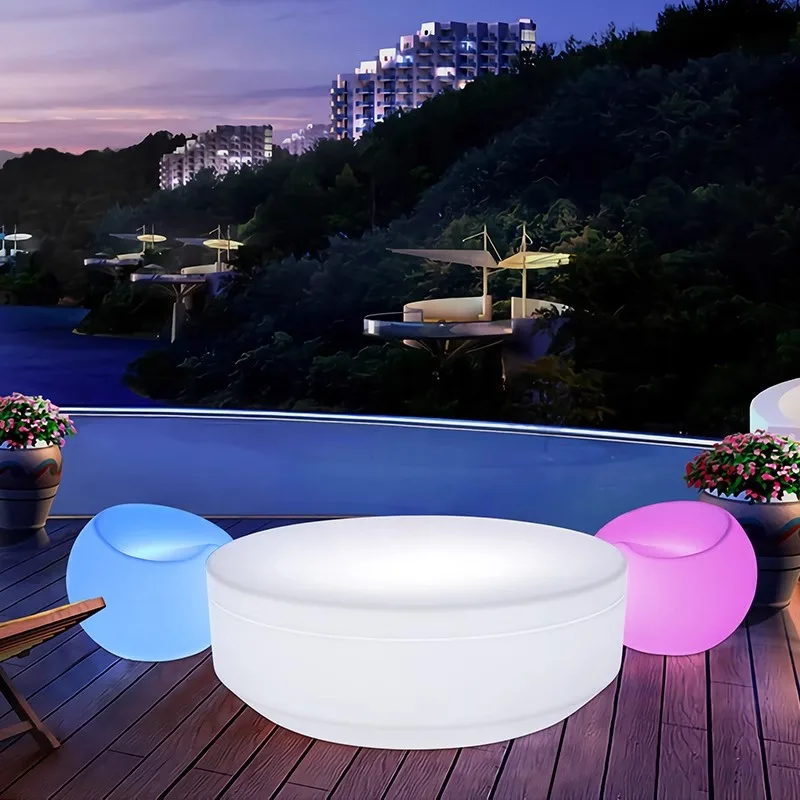 Luminous round coffee table, courtyard, terrace, outdoor bar, sofa, simple wind luminous