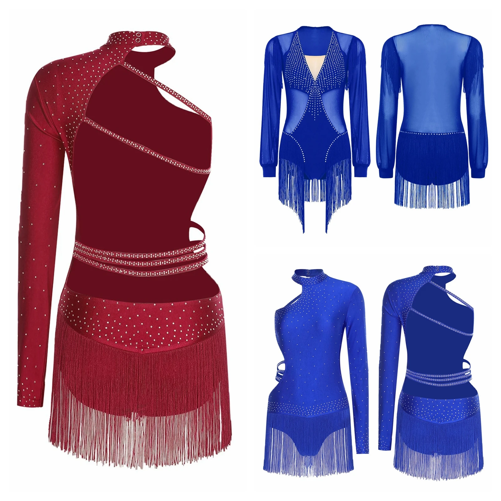 

Женское блестящее боди для лирических латинских танцев, костюмы для катания на коньках, купальник с открытой спиной и кисточками на бретелях, комбинезон для платья чача-танго