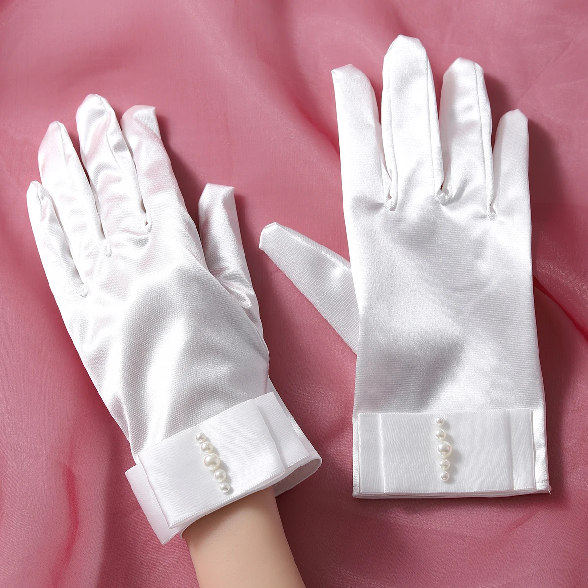 Guantes de novia de estilo corto para mujer, guantes de boda elegantes blancos, adecuados para fiesta