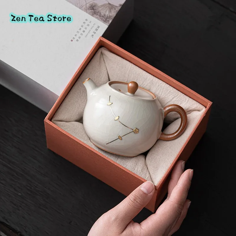 Beige Ru Kiln Open Pieces Can Be Raised Ceramic Teapot Cover Bowl Teapot Single Pot Baking Nail Home Office Gift Box