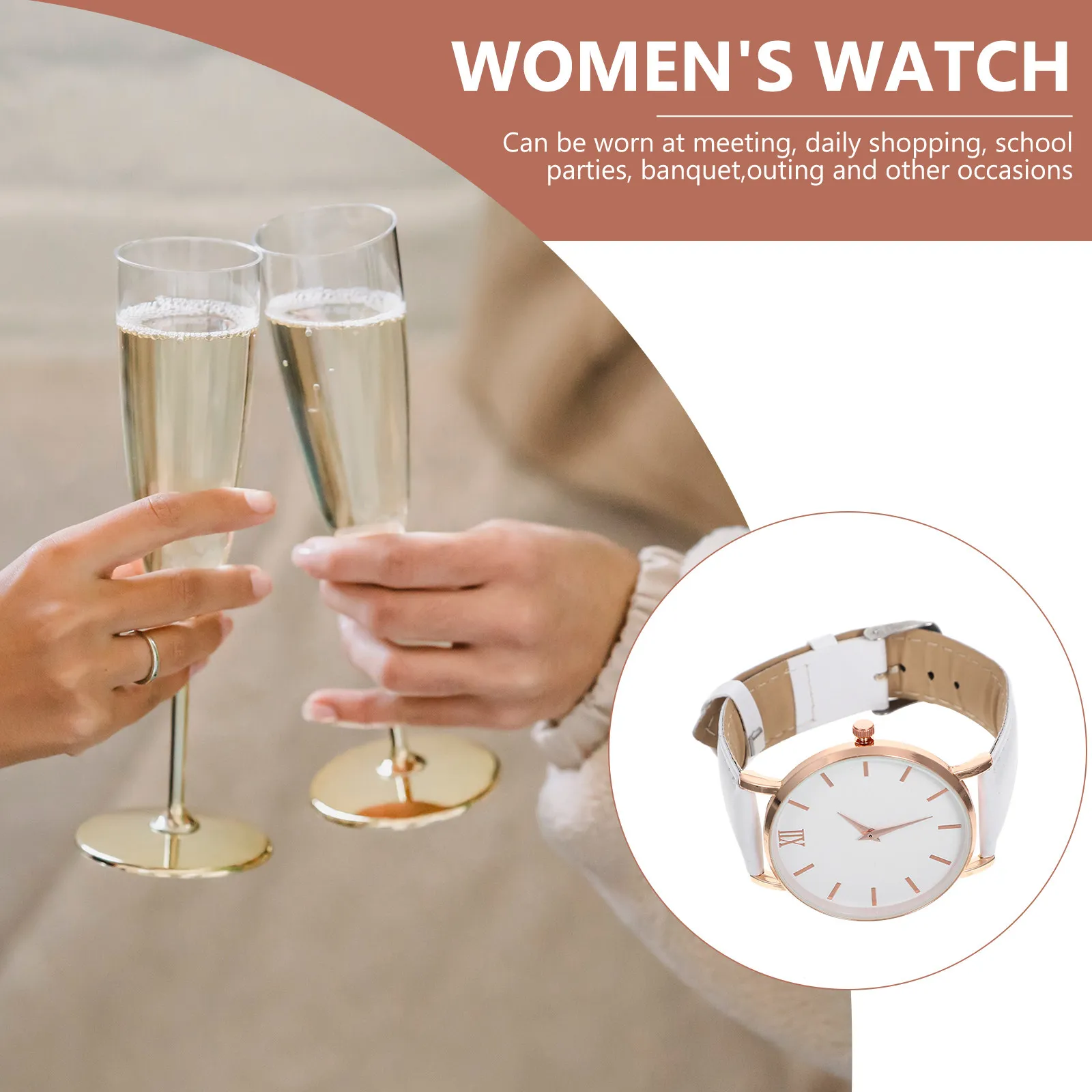 Ladies Watch PU Strap Stainless Steel Simple Design Wear-Resistant Female Wrist Watch Decorative Delicate Women Accessory