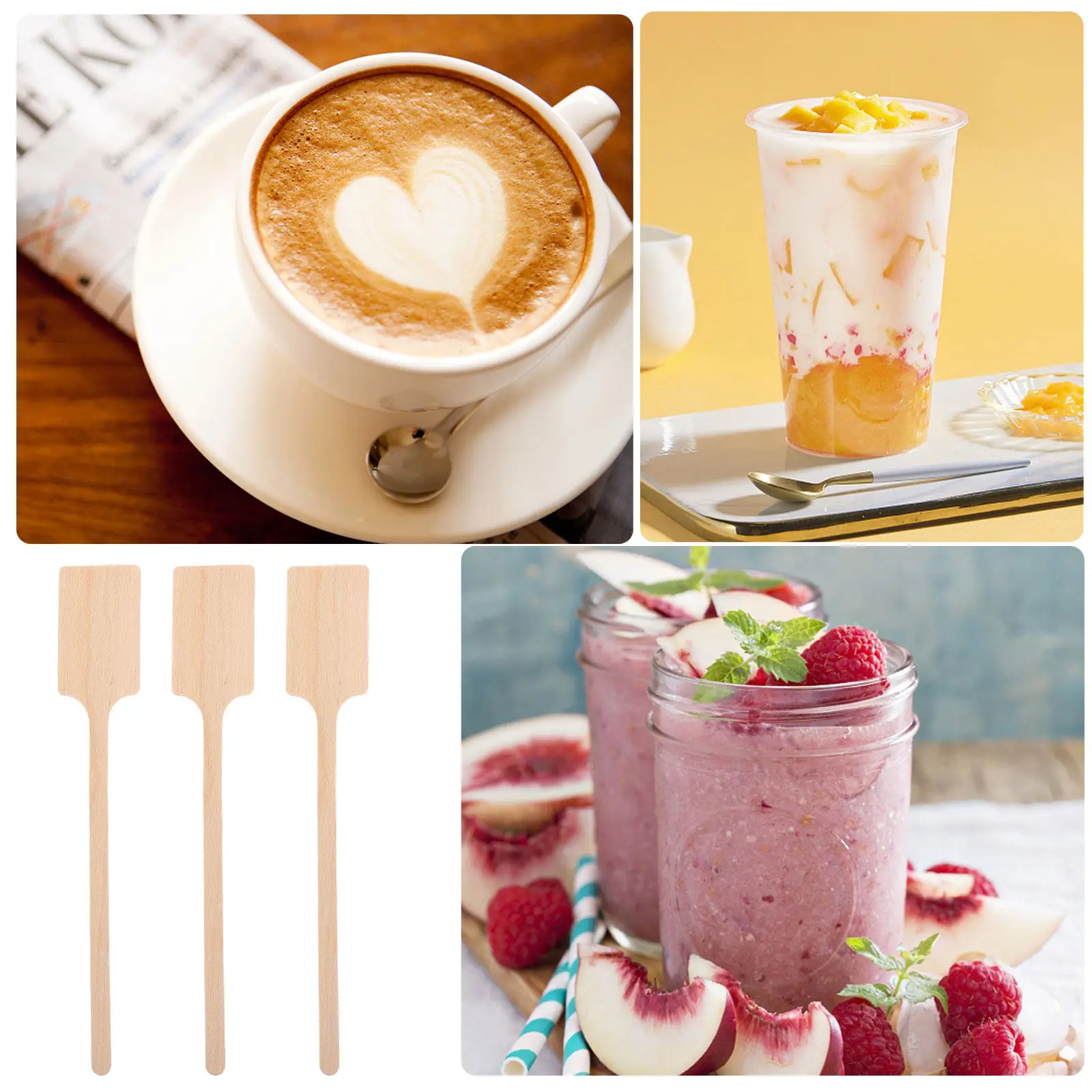 10 Palitos de Madera para Mezclar, Ecológicos y Desechables, para Café Helado, Té con Leche, Bebidas, Bar, Restaurante, Uso Doméstico