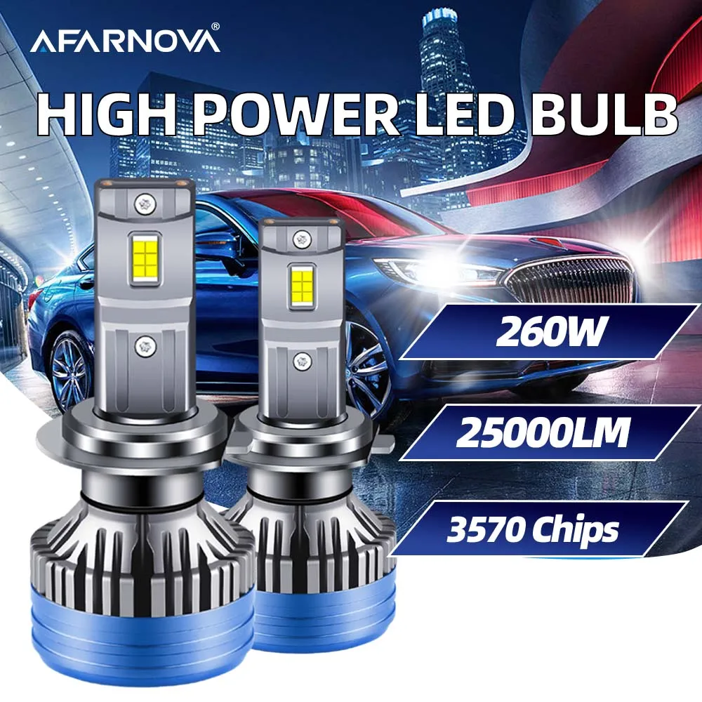 Afarnova 2PCS LED 25000LM 260W H1 H7 H11  H27 High Power Headlight 9005 9006 H4 H13 Car Lamps 6000K Bright White Auto Lamp