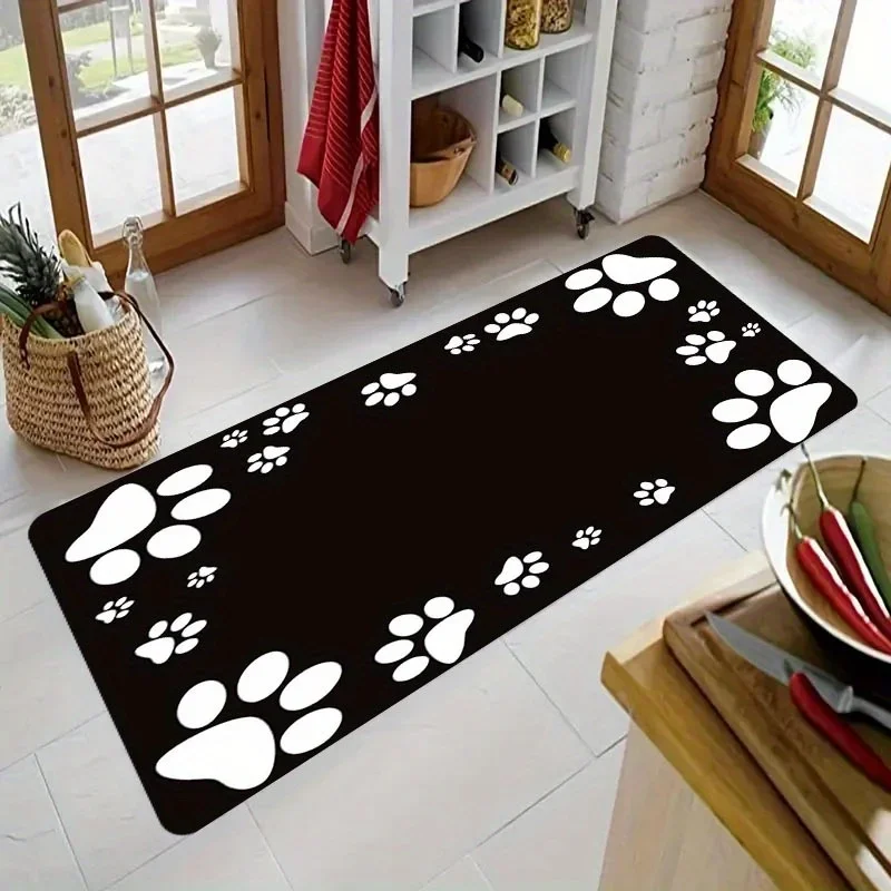 1pc Kitchen Floor Mat, White Cat Claw Pattern Floor Mat Thickened Wear-Resistant Beautification Suitable for Kitchen Living Ro