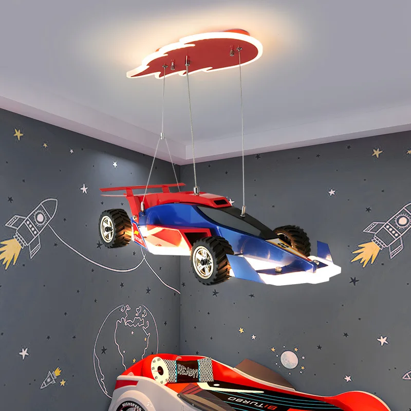 Racing Car Light Children's Room Chandeliers Racing Sports Car Model Lamps LED Warm Nursery Baby Room Boy Bedroom Chandelier