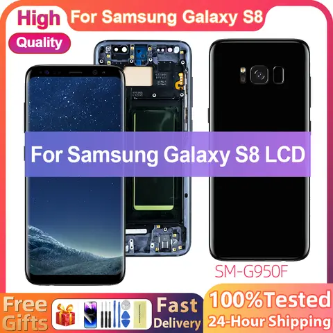 지문이없는 프레임 G950F G950U 터치 스크린 수리 부품 어셈블리 디스플레이가있는 삼성 갤럭시 S8 LCD 용 TFT 스크린