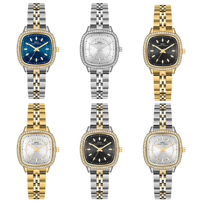 Reloj cuadrado de moda para mujer, reloj de mano de cuarzo Vintage resistente al agua de acero negro, reloj de pulsera Original exquisito para mujer dorado