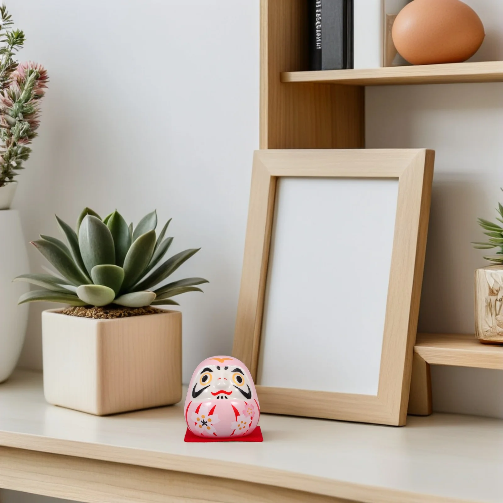 

Small Ceramic Japanese Dharma Ornament Egg Shape Cherry Blossom Pattern Symbol of Good Luck and Prosperity for Office Home Space