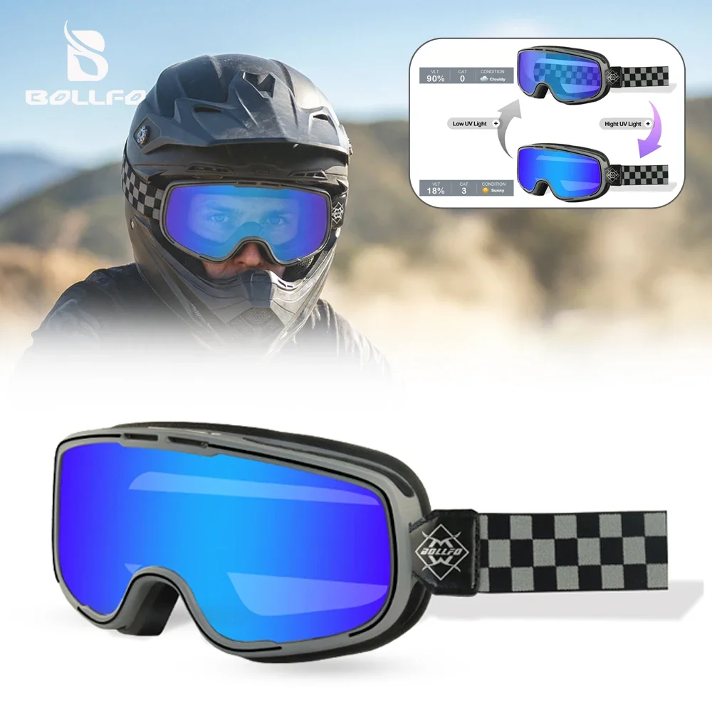 Photochromic Motorcycle Goggles UV400 Protection TPU Dual-Cycle Adventure Touring Bike Eyewear Helmet Compatible ATV Goggles
