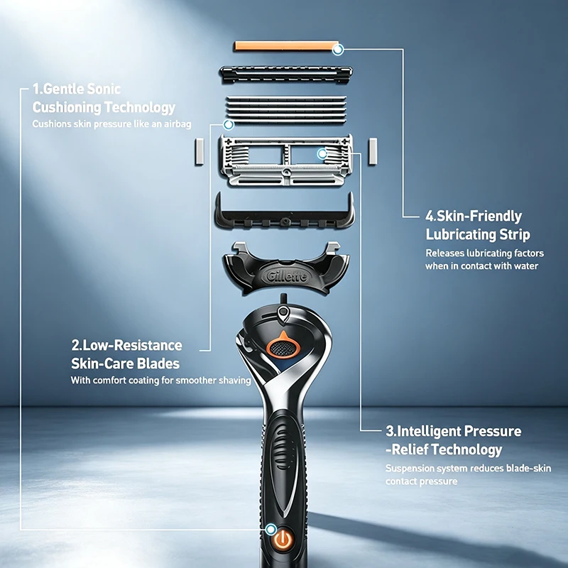 Gillette GLA5171D Shaver Anti Slip Handle 5-layer Blade Razor 4-piece Men's Sideburns Facial Hair Scraper 7-Blade Wall Bracket
