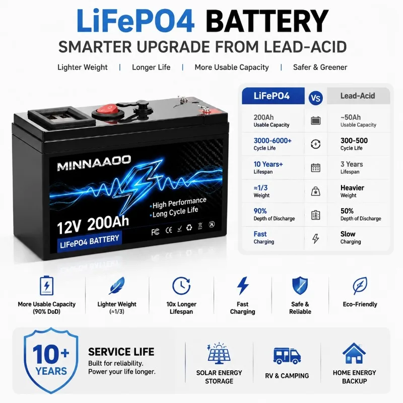 LiFePO412V 30AH 50AH 80AH 120AH 180AH 200AH lithium battery with built-in 300ABMS6000+cycle charger for fast shipping from EU Bo