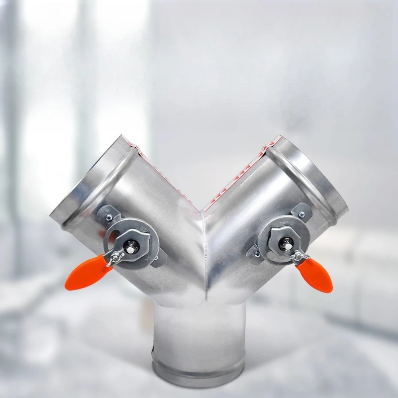 Galvanized Y-Type Manual Three-Way Valve Silicone Sealing Fresh Air System Ventilation Air Conditioning Ducting Drainage