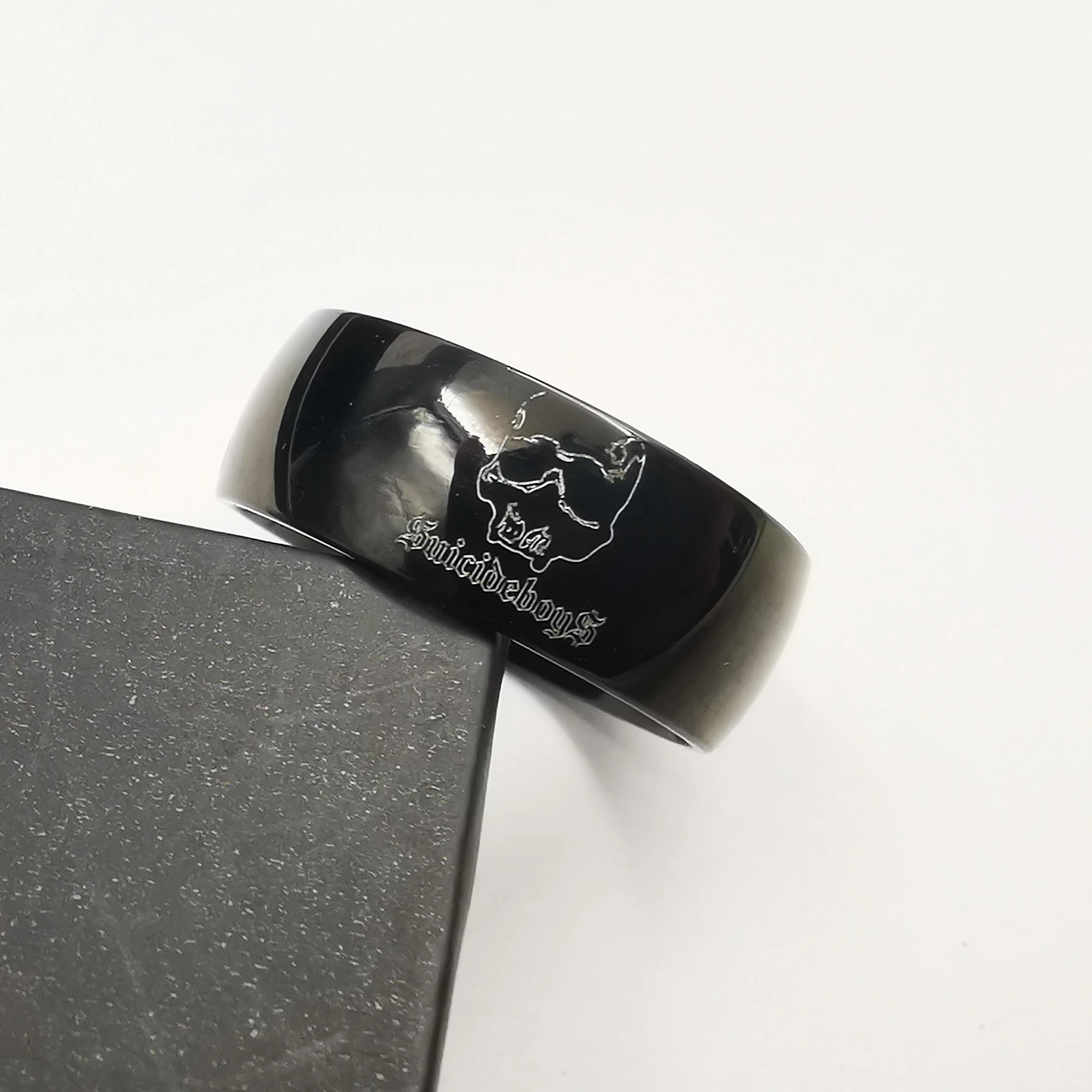 Black Stainless Steel ICP Skull Rings for Mens Fashion Cool Smooth Rings 8-12#
