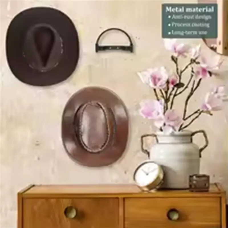 A93Z حل تخزين القبعة حامل عرض غطاء مثبت على الحائط حامل قبعة رعاة البقر المزخرف #5