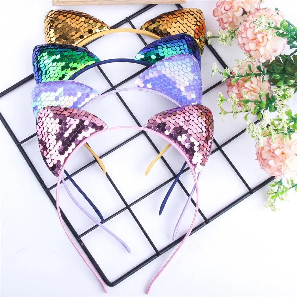 

Women Girls Night Party Bar Cartoon Sequins Cute Hair Accessories Hair Band Hair Hoop Cat Ears Headband