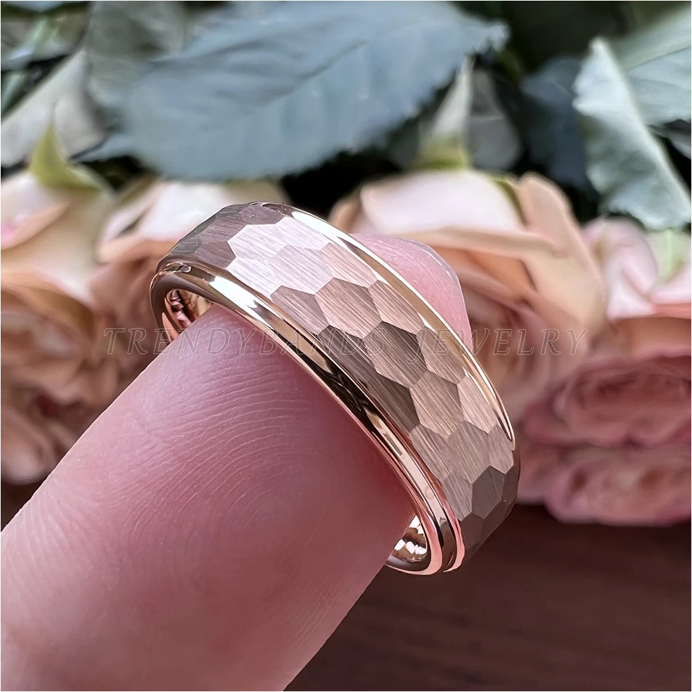 8mm Tungsten Carbide Ring Engagement Wedding Band Hammered Men's Women's Couple's Anniversary Fashion Jewelry