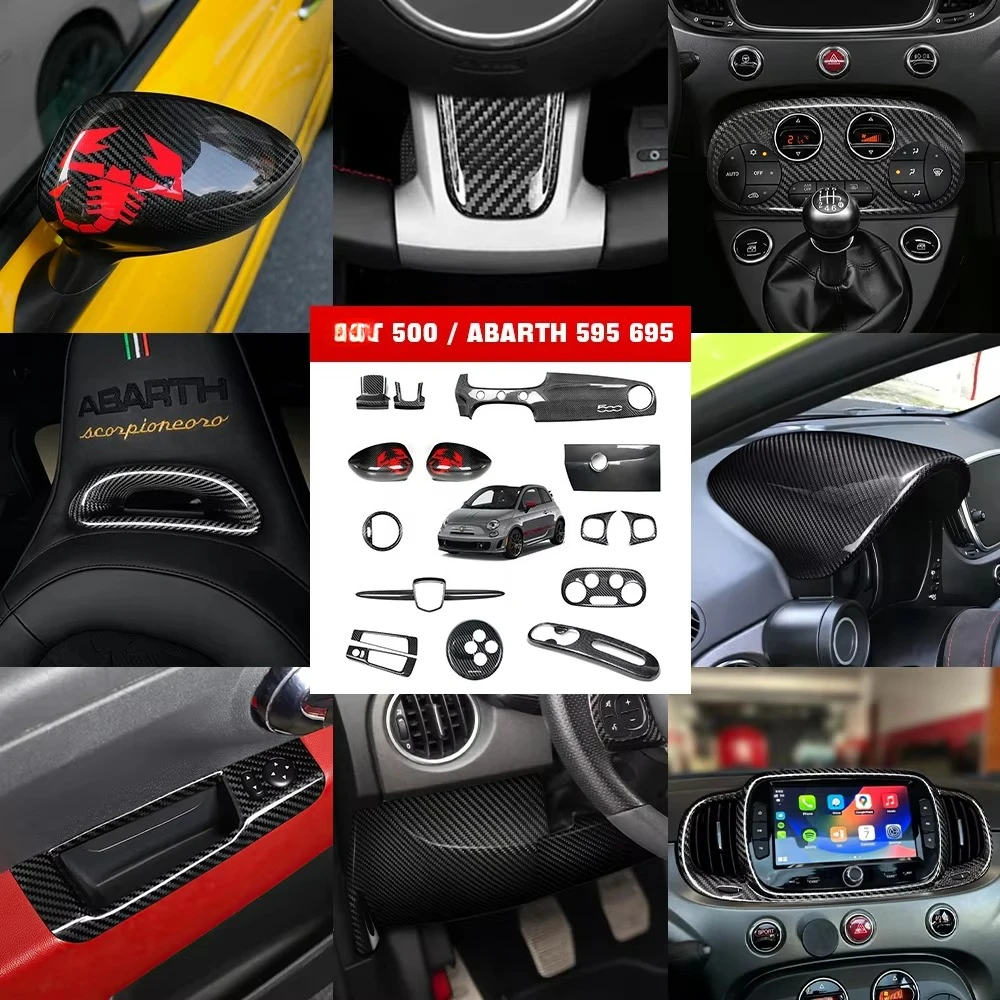 500 Abarth 595 695 2016 + Carbon Fiber Dry Full Set of Automotive Interior Accessories Trim Parts (for Fiat Retrofits) OEM