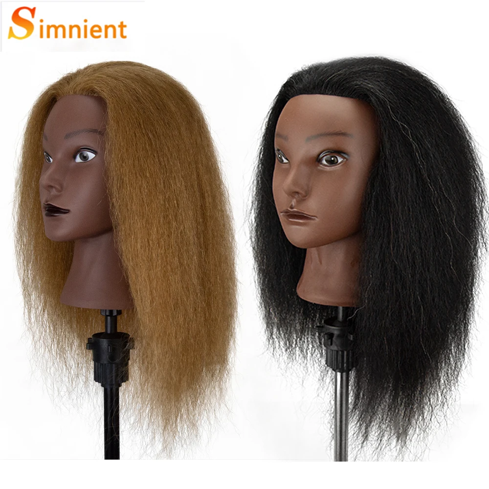 Cabeza de Maniquí de pelo Real 100% con soporte de abrazadera, cabeza de Maniquí de pelo Yaki esponjoso, muñeca de entrenamiento para estilista, práctica de estilismo