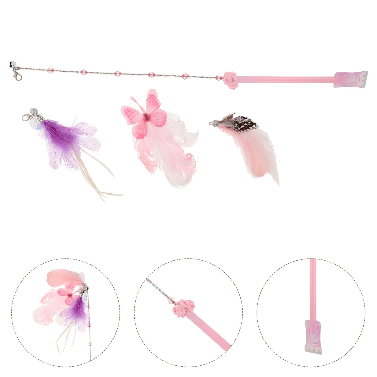 

1Set Cat Teaser Stick Set Feathered Interchangeable Heads Interactive Play Kitten Fishing Pole for Indoor Exercise Chase