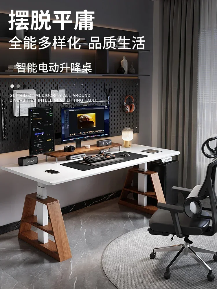 محطة رفع كهربائية جمالية ممتازة، كمبيوتر مكتبي عمودي، خشب متين، عمل أبيض ومكتب دراسة