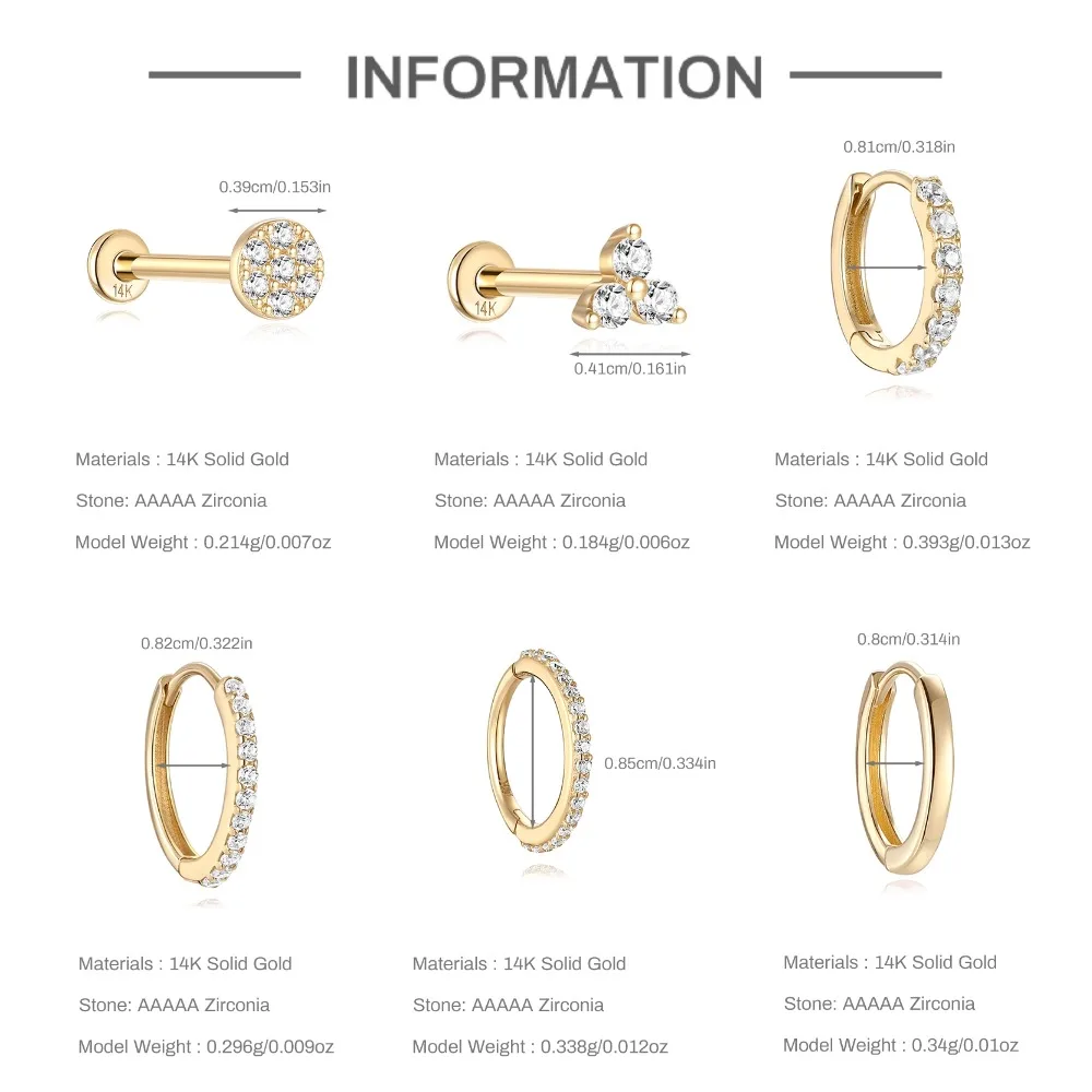 DIeSchein 14K Solid Gold CZ Cartilage Earring for Women Helix Daith Tragus Septum Clicker Hoop Hypoallergenic Piercing Jewelry - view 4
