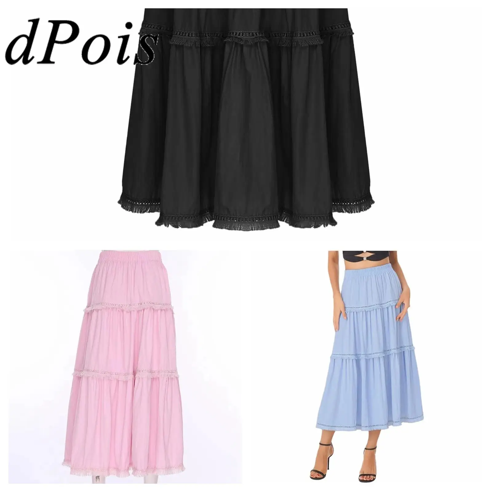 

Женские пляжные юбки, сарафан, однотонная распашная многоуровневая юбка трапециевидной формы с эластичным поясом и высокой талией, одежда Faldas Mujer