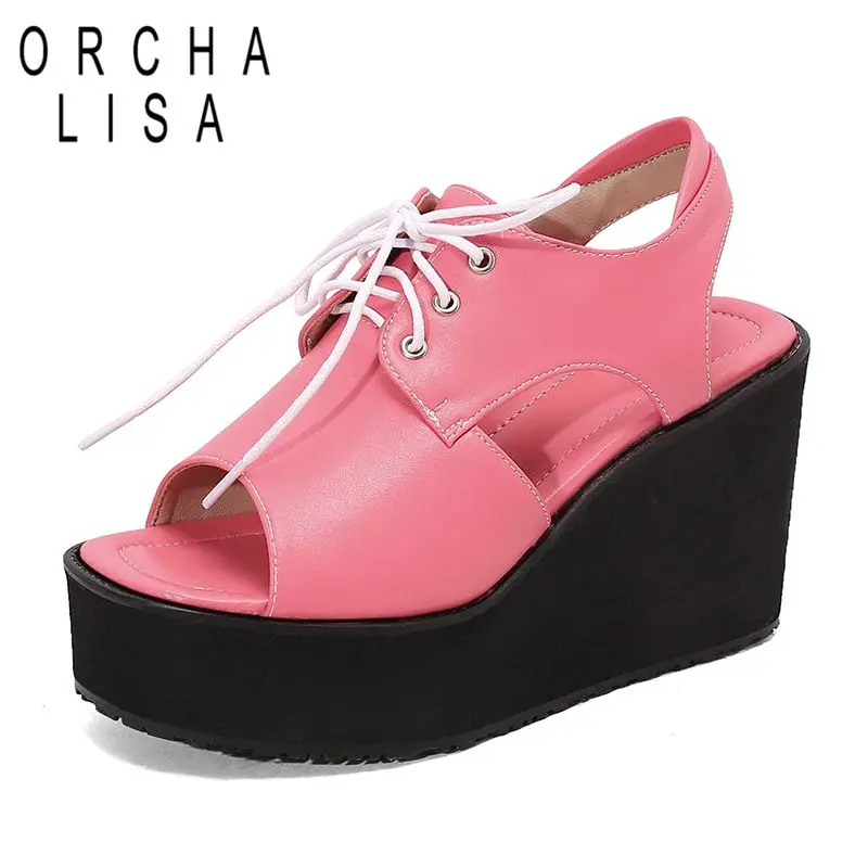 

ORCHA LISA 2025 New Design Women Sandals Wedges 9.5cm Platform Hill 4cm Lace Up Big Size 46 47 48 Soft Daily Female Shoes Summer