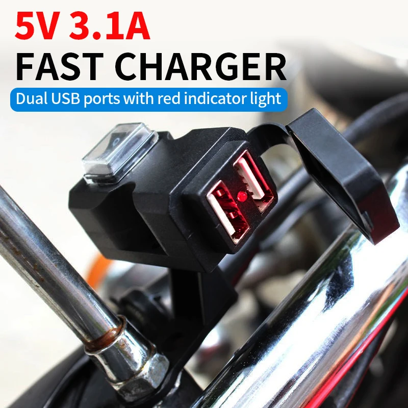Motorcycle Waterproof 5V 3.1A Double Usb Charger Phone Quick Charging With Switch