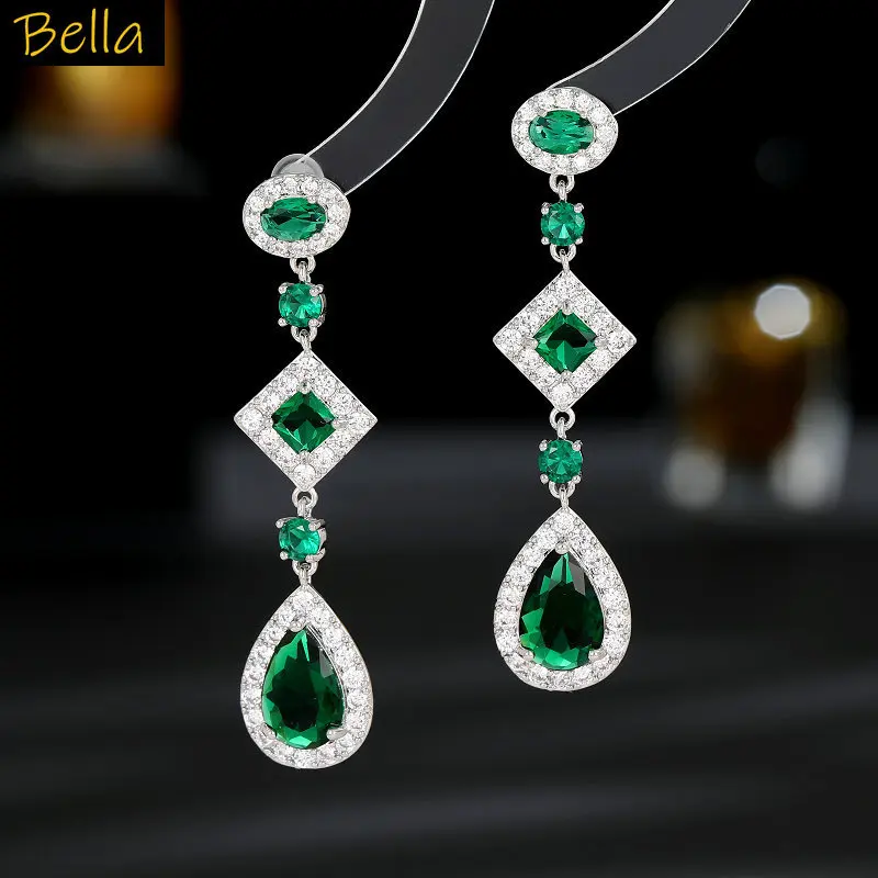 أقراط طويلة باللون الأخضر والأبيض والأرجواني مجوهرات الزركونيا لحفلات العشاء أقراط نسائية أنيقة #1