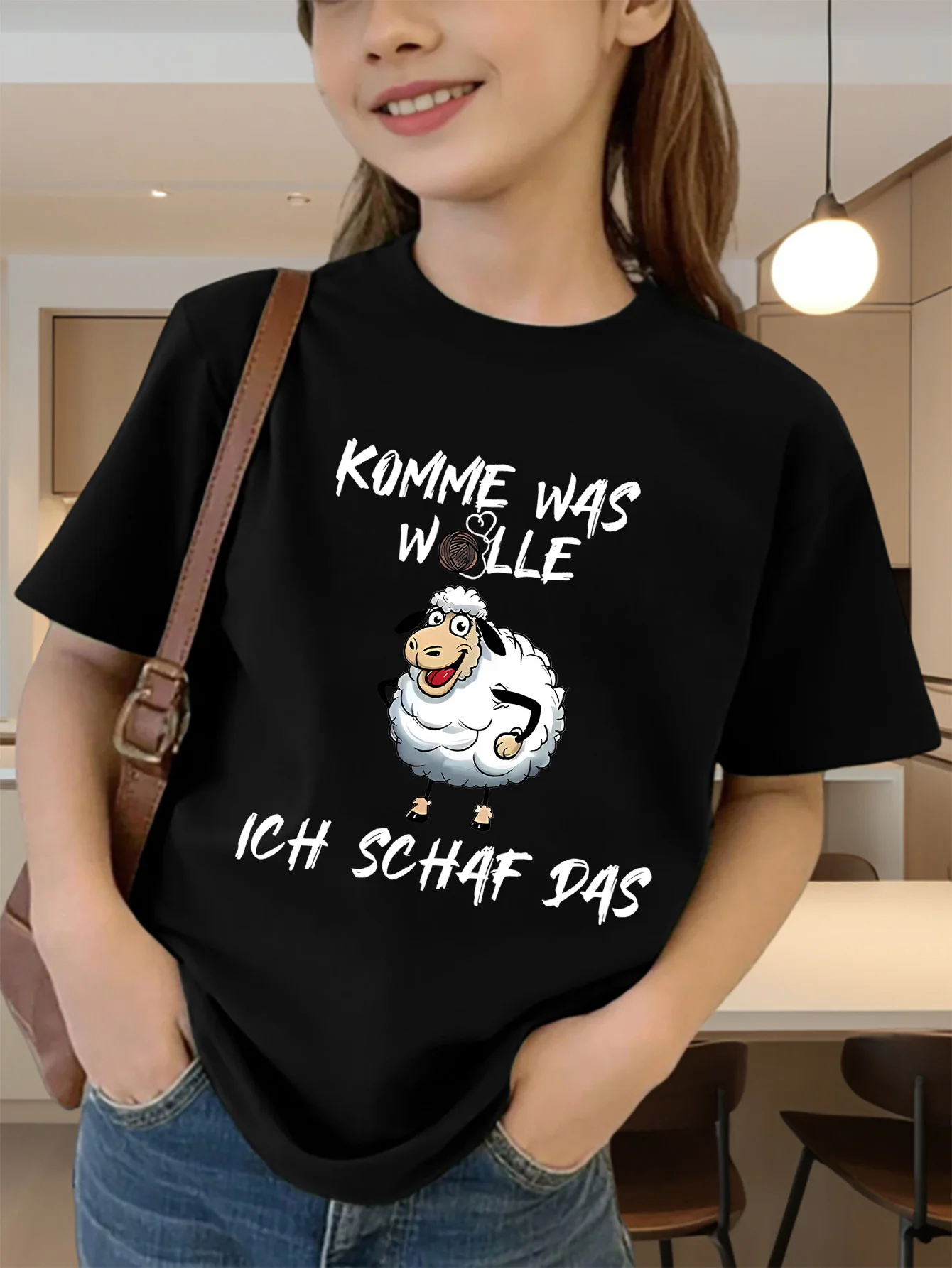 Cute Funny Sheep German Letter Print Graphic Kids Tee Boys Girls Family Matching Cotton Crew Neck Short Sleeve Soft Summer Tee