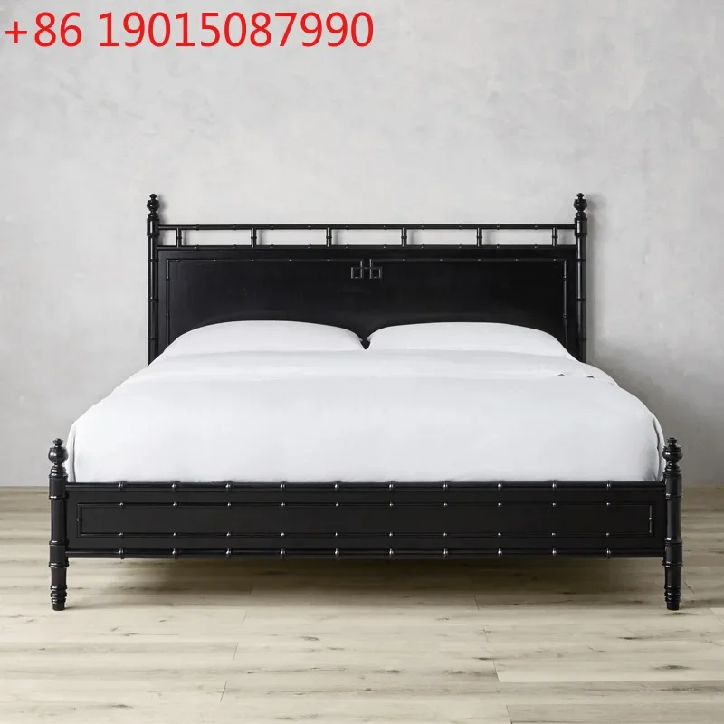 

American simple light luxury solid wood double bed French retro carved black 1.8 meters princess bed Nordic princess bed