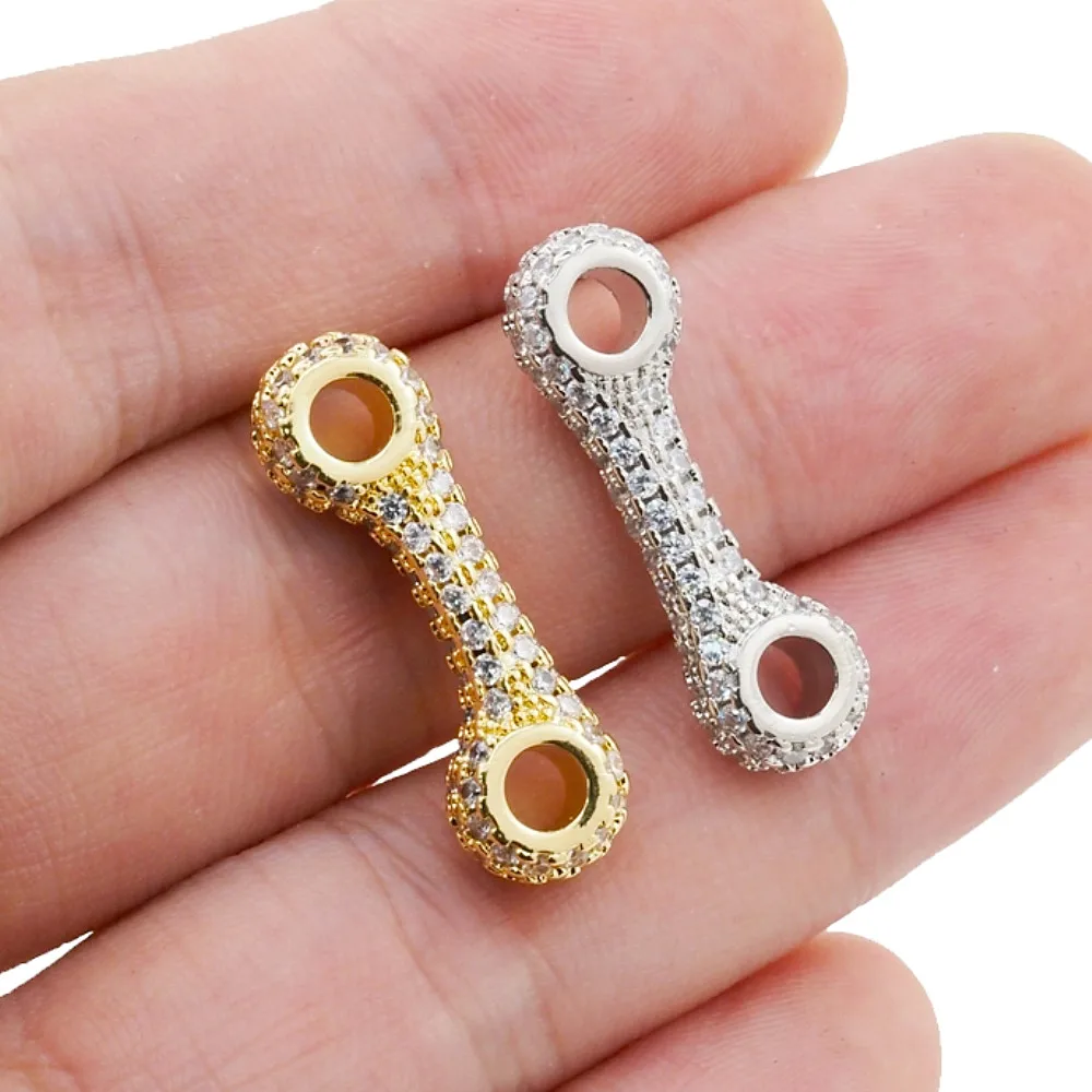 2PCS Metal Hip Hop Bone Connector Pendant Zircon Gold Plated For Necklace Bracelets Accessories DIY Charm Jewelry Crafts Making